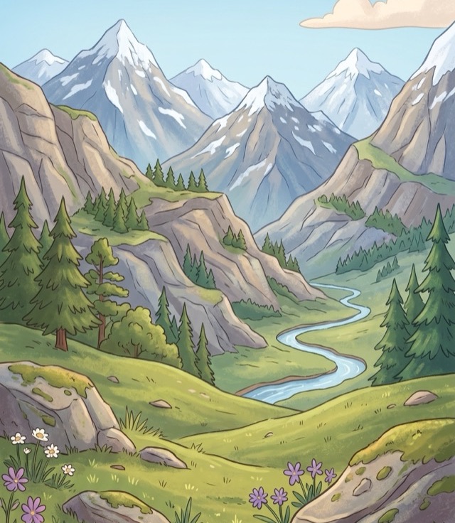 Illustrated mountain world